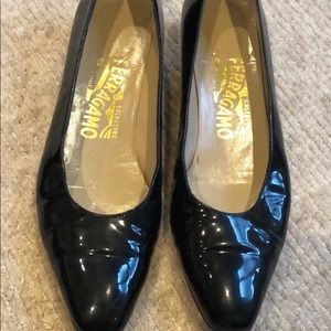 Salvatore Ferragamo black patent leather shoes